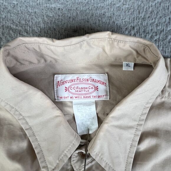 Filson Shooting Shirt Men XL Tan Khaki Canvas Hunting Elbow Patch Button Padded - Picture 7 of 15